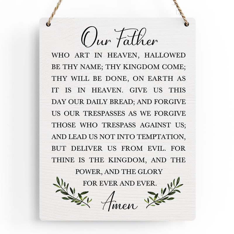 BELLOWDEER Christian Bible Verses Wall Decor Our Father Prayer Wall Decor The Lords Prayer Wooden Hanging Sign Scripture Wall Art for Home Living Room Bedroom Home Wall Decor 8x10 Inches Religious Gift - Image 1