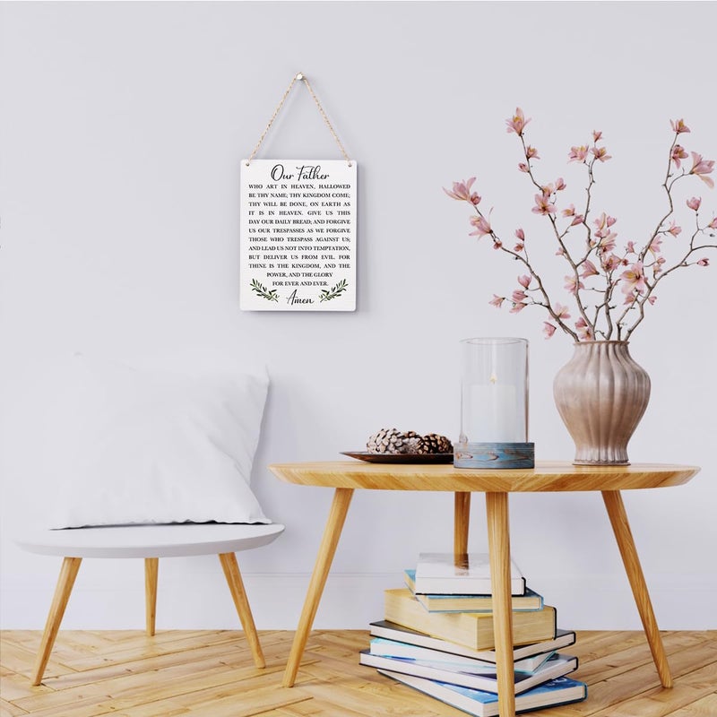 BELLOWDEER Christian Bible Verses Wall Decor Our Father Prayer Wall Decor The Lords Prayer Wooden Hanging Sign Scripture Wall Art for Home Living Room Bedroom Home Wall Decor 8x10 Inches Religious Gift - Image 2