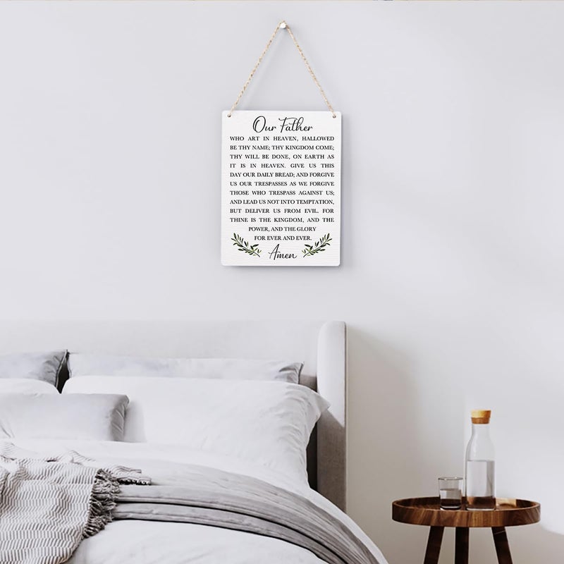 BELLOWDEER Christian Bible Verses Wall Decor Our Father Prayer Wall Decor The Lords Prayer Wooden Hanging Sign Scripture Wall Art for Home Living Room Bedroom Home Wall Decor 8x10 Inches Religious Gift - Image 3
