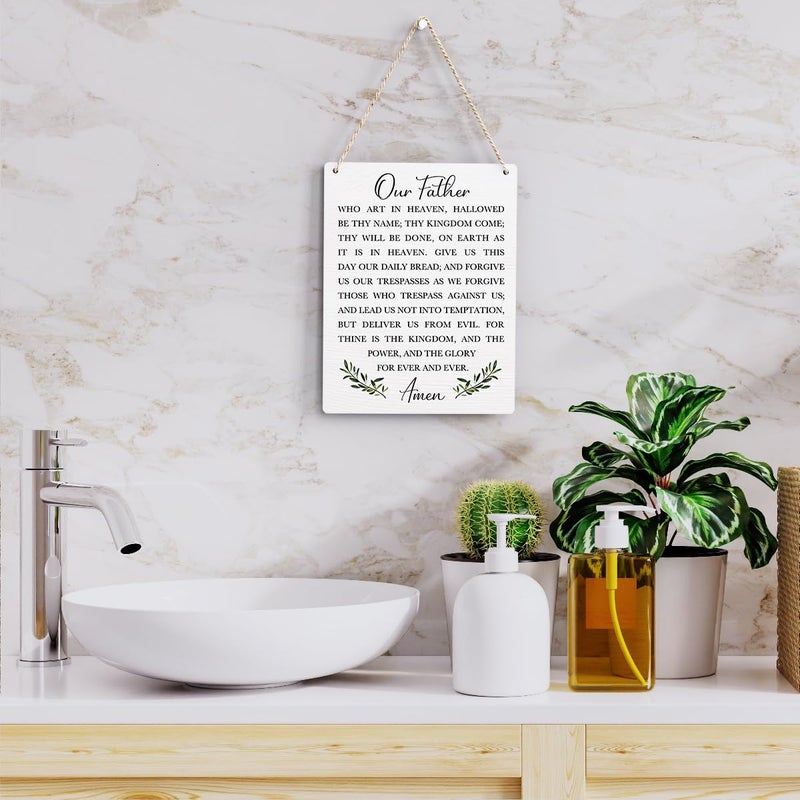 BELLOWDEER Christian Bible Verses Wall Decor Our Father Prayer Wall Decor The Lords Prayer Wooden Hanging Sign Scripture Wall Art for Home Living Room Bedroom Home Wall Decor 8x10 Inches Religious Gift - Image 5