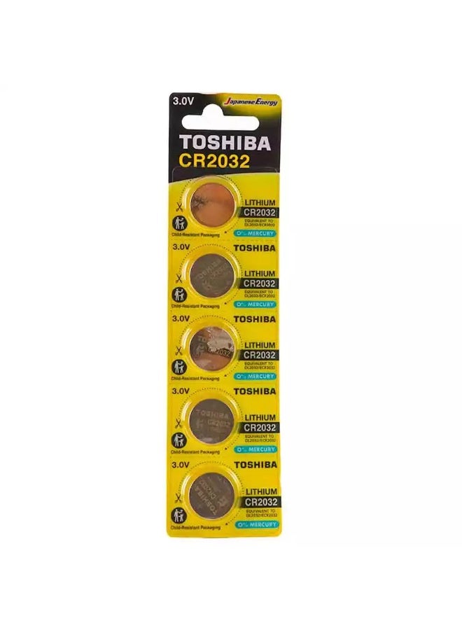 Toshiba Lithium Battery, 0 Percent Mercury, 3.0V CR2032 - Pack of 5 Pieces - Image 1