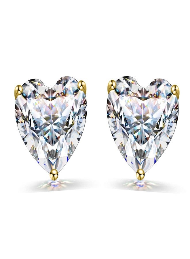 HIGHSPARK 925 Silver Solitaire Heart Earrings for Women | 92.5 Sterling Silver and Diamond like Brilliance Sparkling Zirconia for that Stunning Shine | Lovely Gift - Gold 8mm - Image 1