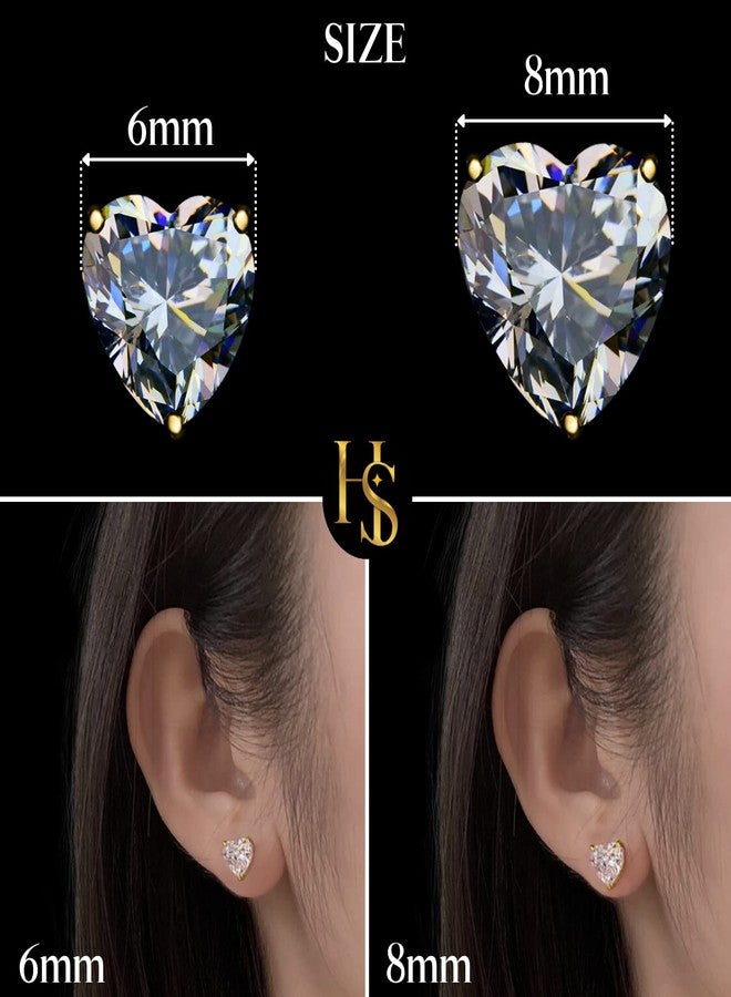 HIGHSPARK 925 Silver Solitaire Heart Earrings for Women | 92.5 Sterling Silver and Diamond like Brilliance Sparkling Zirconia for that Stunning Shine | Lovely Gift - Gold 8mm - Image 2