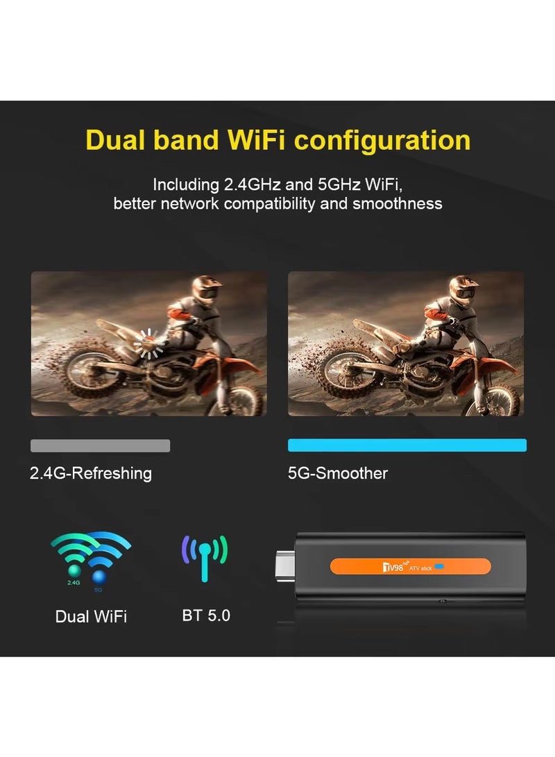 TV98 Android 14.0 TV Stick ATV Stick, Support 3D 8K HDR10+ Video, H618 Mini Smart TV Box Streaming Media Player, WiFi6 Dual 2.4G/5.8Ghz BT5.0 4K AV1,Voice Control Smart Home Player (2GB + 16GB) - Image 3