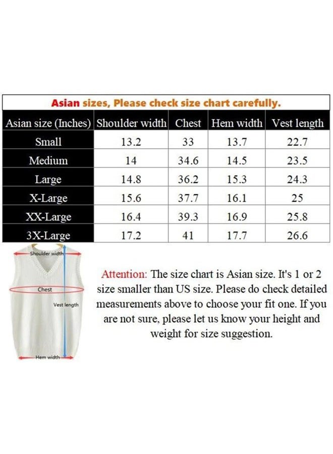 Betonsa Men Women Knitted Cotton V-Neck Vest JK Uniform Pullover Sleeveless Sweater School Cardigan, Solid White, XL - Image 2