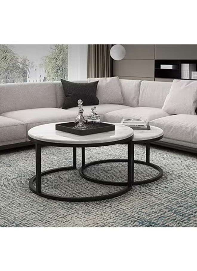 AGD Nesting Design Coffee Table 2 Pieces Round Center Table Modern Side Table with Metal Legs for Living Room, Balcony, Corner  - Image 1