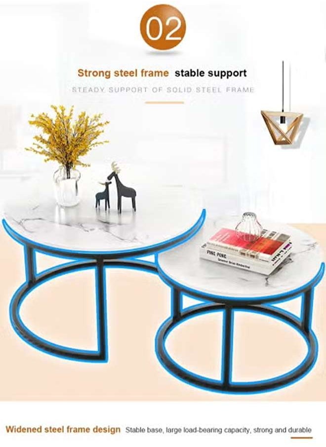 AGD Nesting Design Coffee Table 2 Pieces Round Center Table Modern Side Table with Metal Legs for Living Room, Balcony, Corner  - Image 3