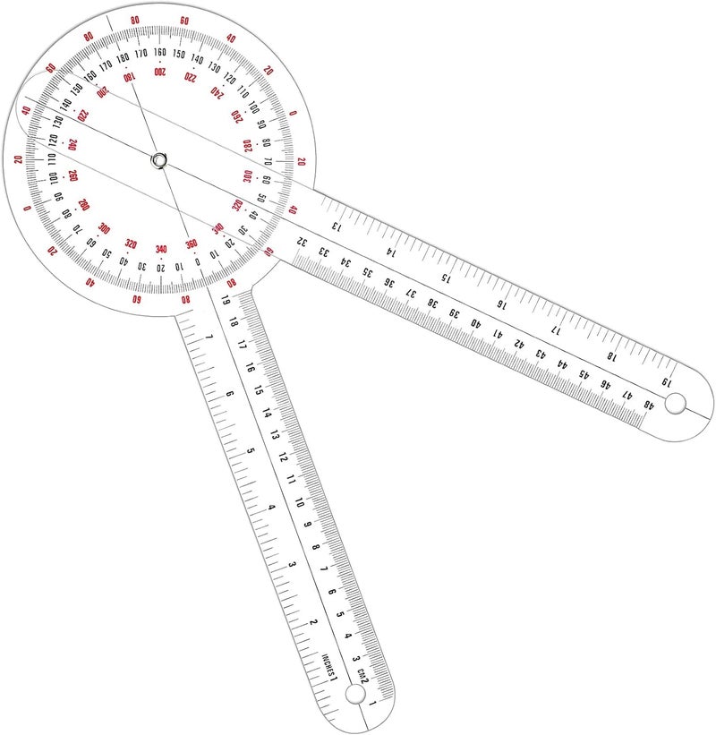 Zikra Transparent Goniometer, 12 Inch Orthopedic Angle Ruler Plastic Goniometer 360 Degree for Body Measuring Tape Goniometer Protractor Ruler - Image 1