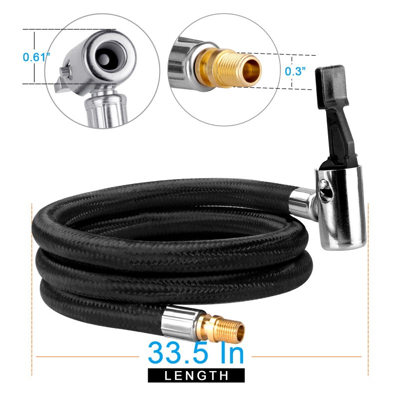 LUMITECO 31 Upgraded Lengthened Tire Inflator Hose Adapter Converting Nuts Lock On Air Chuck with Hose and Tire Schrader Valve Fine Thread for tire pumps Twist On Convert to Lock On Connection - Image 4