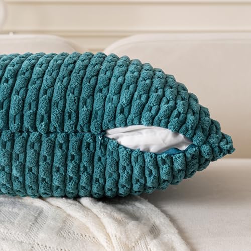 Cozoomy Set of 4 Teal Decorative Throw Pillow Covers 18x18 Inch Corduroy Pillow Covers for Bed Couch Sofa Living Room Soft Square Cushion Cases - Image 5