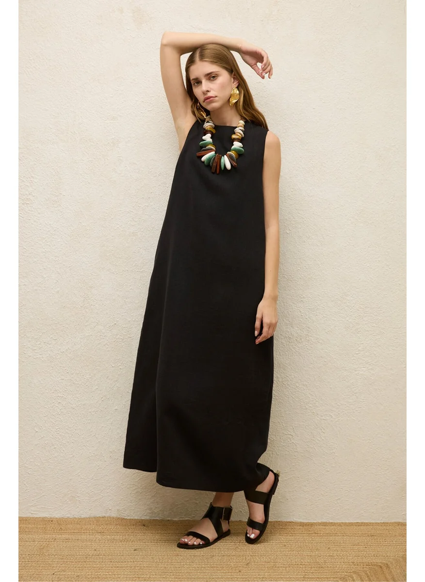 Manuka Sleeveless Linen Casual Dress Black