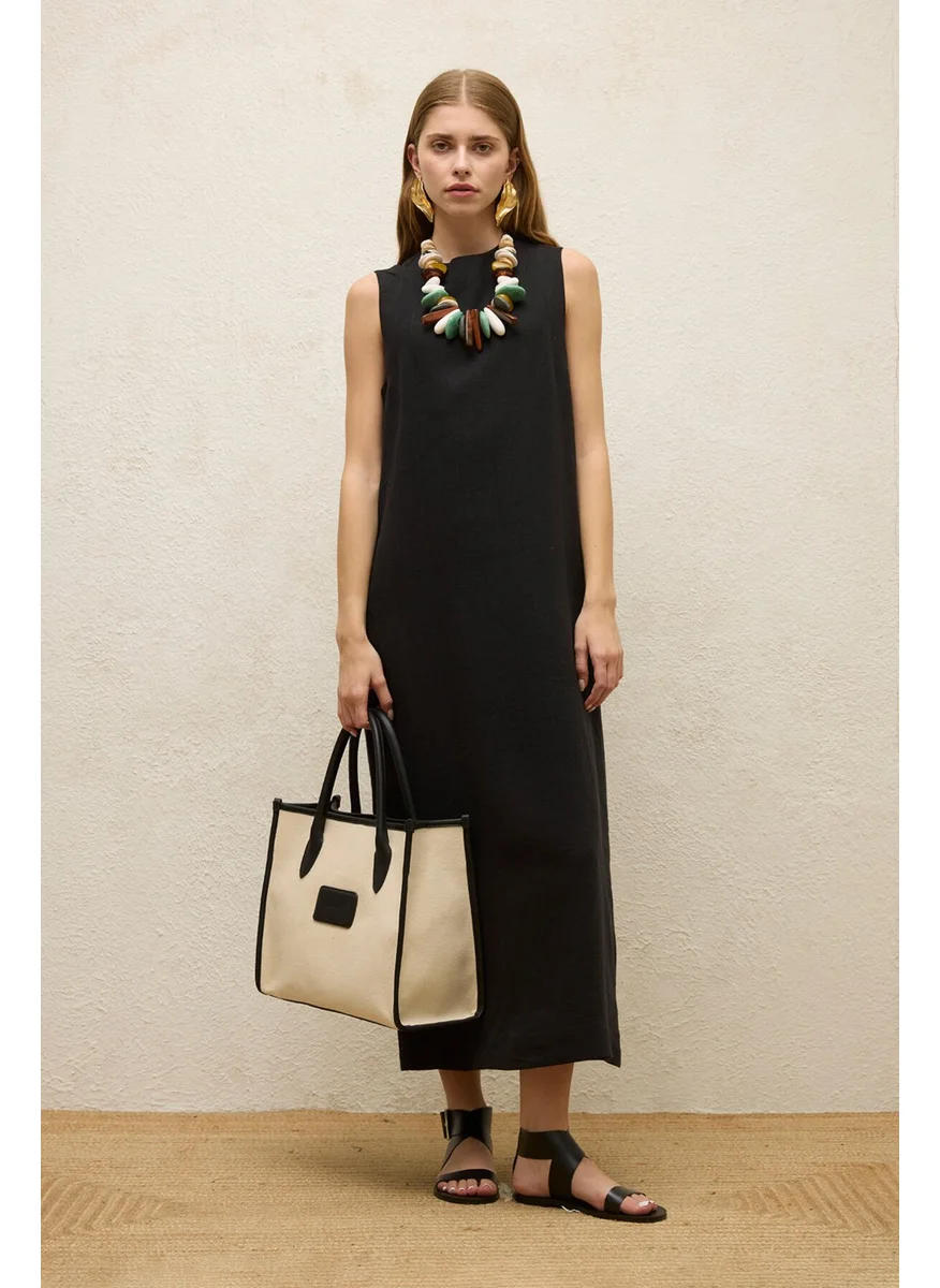 Manuka Sleeveless Linen Casual Dress Black