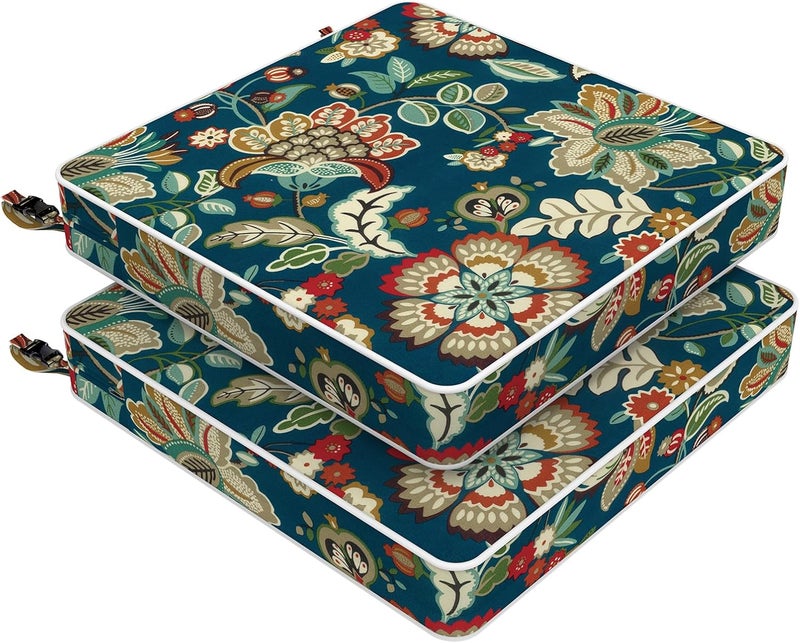 LVTXIII Patio Chair Cushions 19"x19"x3", Water-Repellent Outdoor Seat Cushions for Patio Furniture, Square Chair Pads with Ties for Home Garden Decoration, Set of 2, Peacock Blue - Image 1