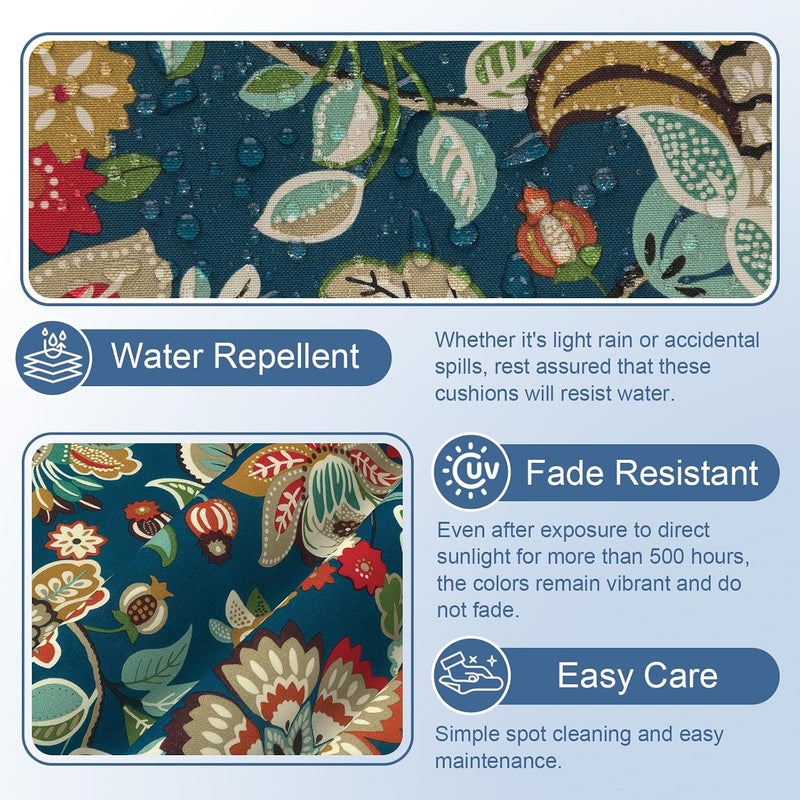 LVTXIII Patio Chair Cushions 19"x19"x3", Water-Repellent Outdoor Seat Cushions for Patio Furniture, Square Chair Pads with Ties for Home Garden Decoration, Set of 2, Peacock Blue - Image 5
