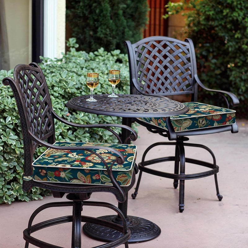 LVTXIII Patio Chair Cushions 19"x19"x3", Water-Repellent Outdoor Seat Cushions for Patio Furniture, Square Chair Pads with Ties for Home Garden Decoration, Set of 2, Peacock Blue - Image 2