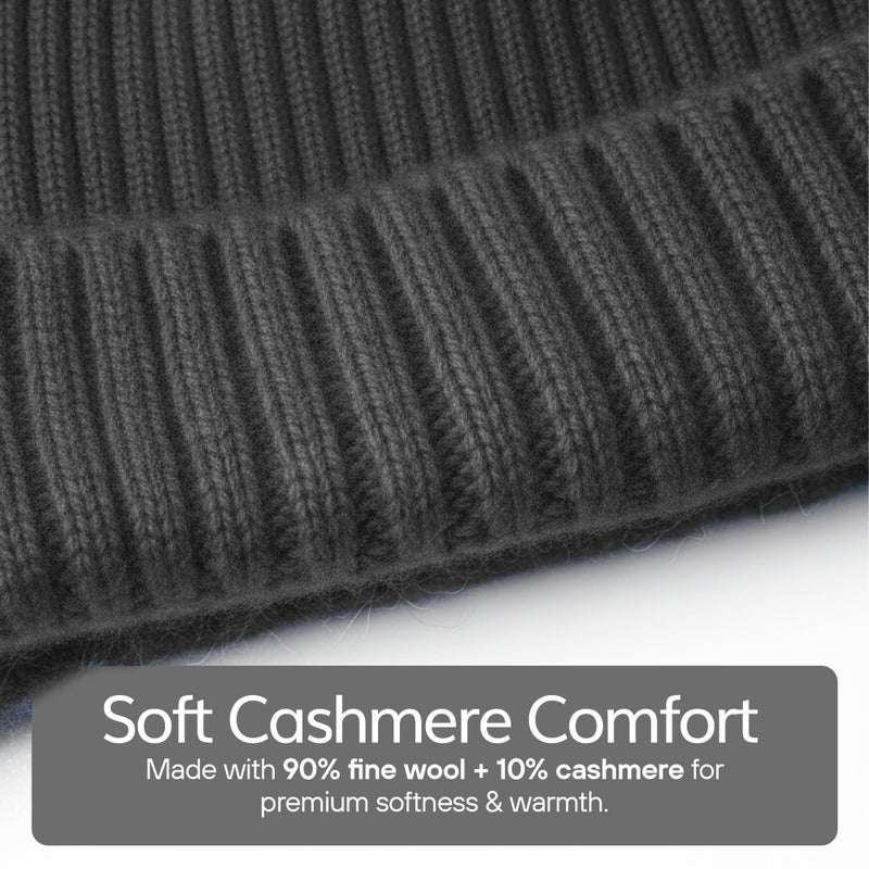 WaySoft Kids Cashmere Blend Beanie with Ear Flaps, Ribbed Knit Winter Hat for Boys & Girls, Warm Cold Weather Cap, Grey - Image 3