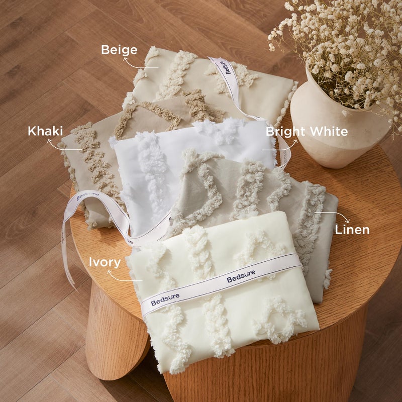 Bedsure Tufted Boho Comforter Set King Size - Ivory Boho Bed Set, GentleSoftâ„¢ 3 Pieces Farmhouse Shabby Chic Embroidery Bedding, Gifts for Woman, Soft Jacquard King Comforter for All Seasons - Image 3