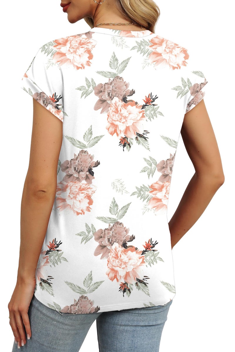 Alaroo Floral Tops for Women Cap Sleeve Round Neck T Shirts Trendy Dressy Casual Print 02 M - Image 4