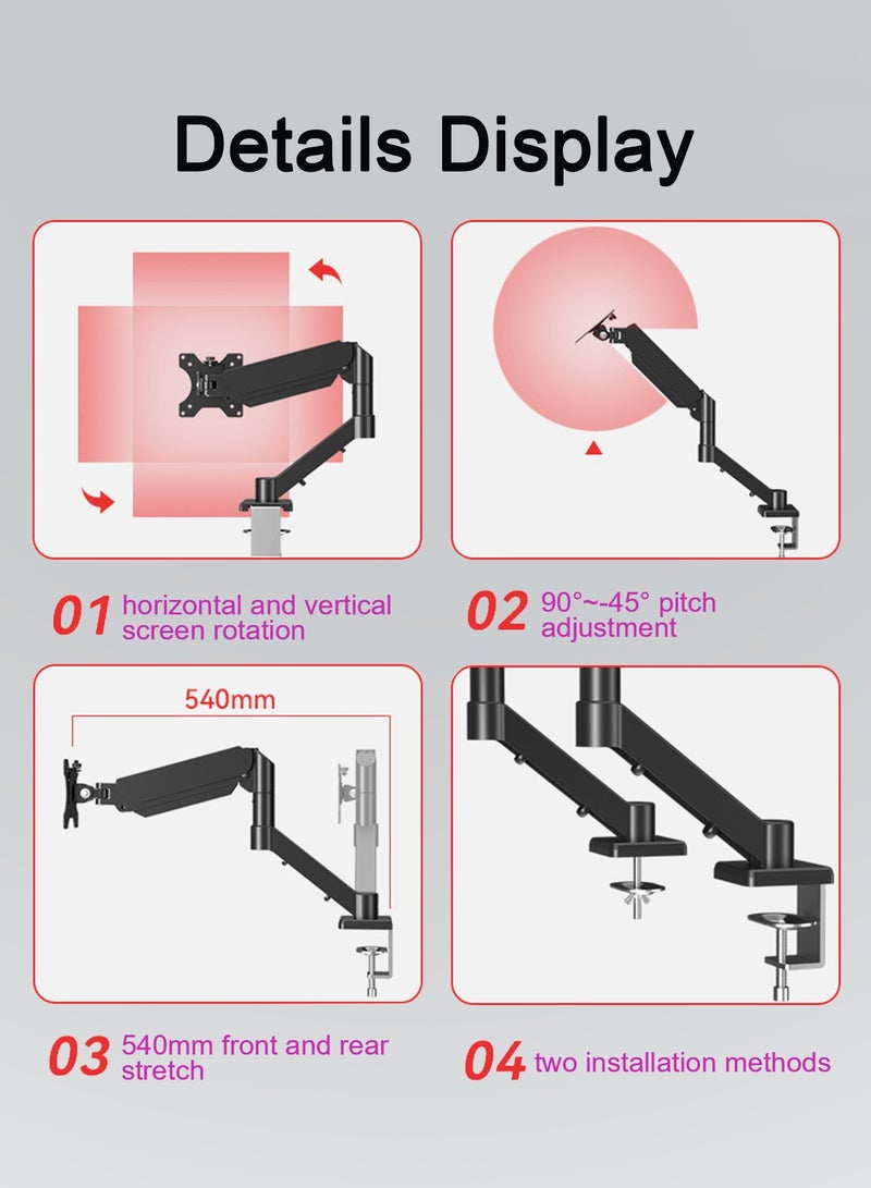DRAKLAW Monitor Desk Mount, Single Arm Stand, Full Motion Monitor Arm (Holds up to 2-9KG) with Gas Spring for 17 to 32 Inch LCD LED Computer Monitor - Image 5