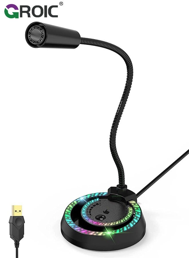 جرويك USB Recording Microphone with RGB LED Light Stand for Laptop YouTube Live Broadcast Karaoke Gamers Computer Microphone - Image 1