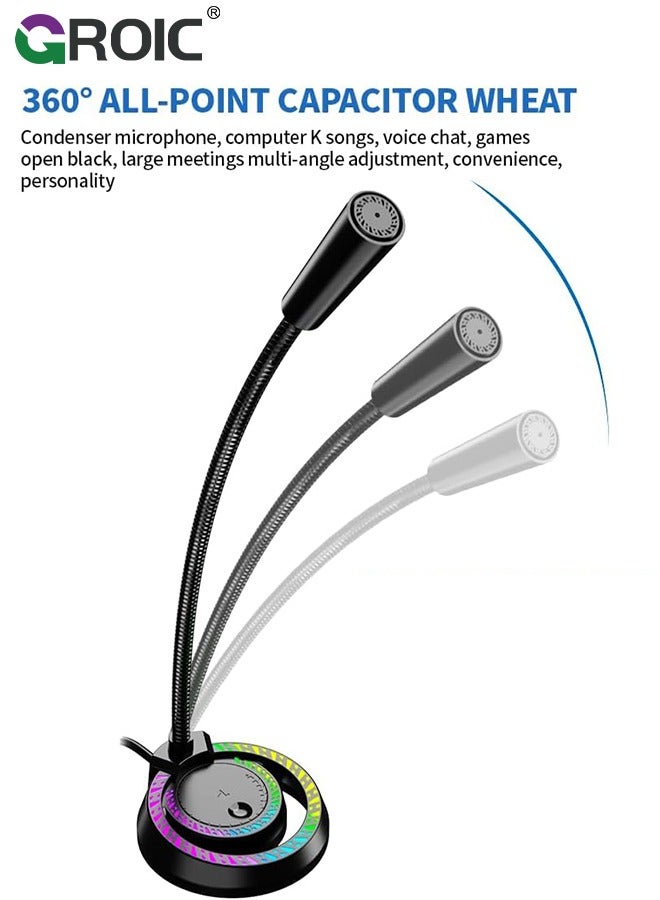 جرويك USB Recording Microphone with RGB LED Light Stand for Laptop YouTube Live Broadcast Karaoke Gamers Computer Microphone - Image 2