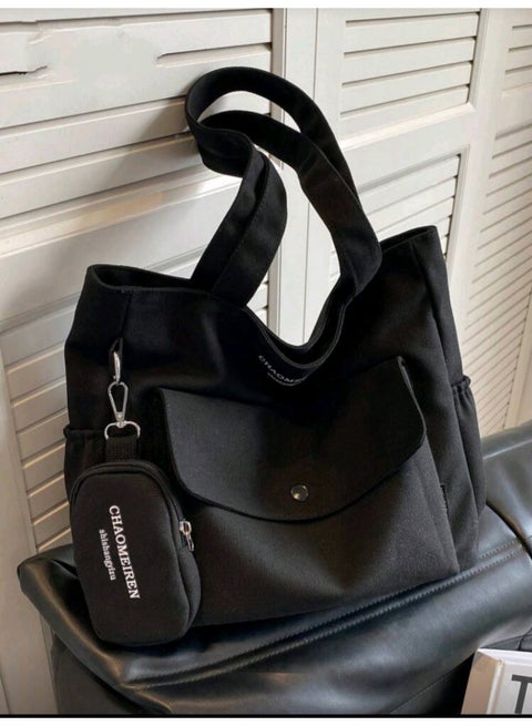 Tote Bag Canvas Shoulder Bag With Coin Purse, Large Capacity, Multi-Pocket, Casual Style For Daily Use, Tote Bag With Letter Design, Suitable For College Students And Street Style, Literary School Bag & Bookbag For Women Or Students, Perfect For Books, Shopping.