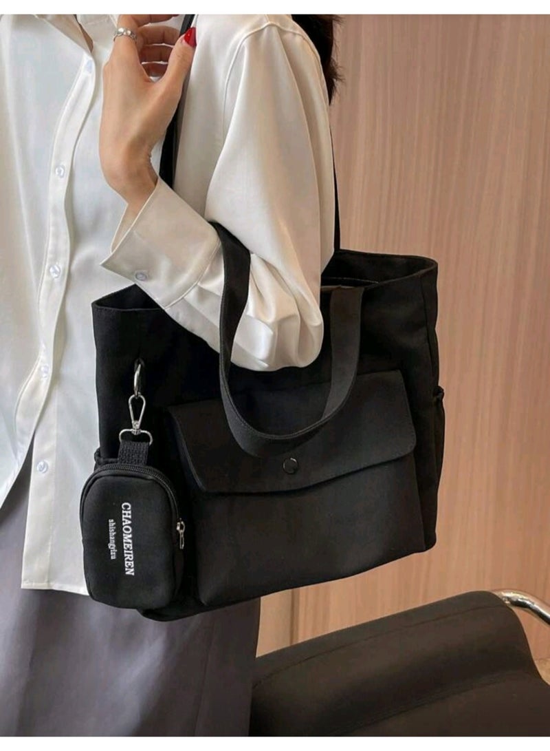 Tote Bag Canvas Shoulder Bag With Coin Purse, Large Capacity, Multi-Pocket, Casual Style For Daily Use, Tote Bag With Letter Design, Suitable For College Students And Street Style, Literary School Bag & Bookbag For Women Or Students, Perfect For Books, Shopping. - Image 4