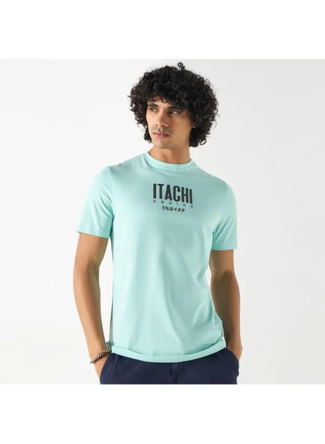 SP Characters Itachi Uchiha Print T-shirt with Crew Neck and Short Sleeves