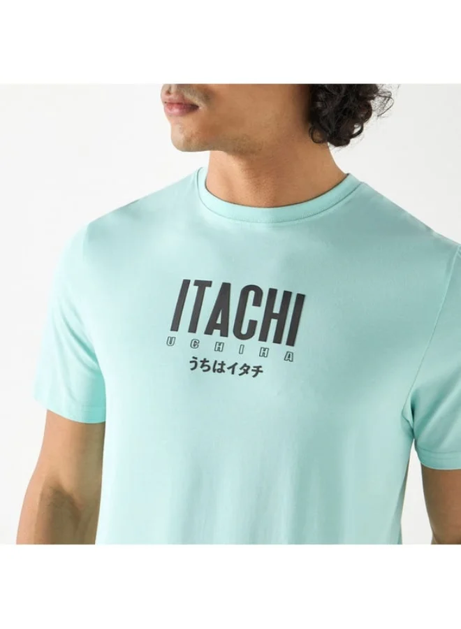 SP Characters Itachi Uchiha Print T-shirt with Crew Neck and Short Sleeves