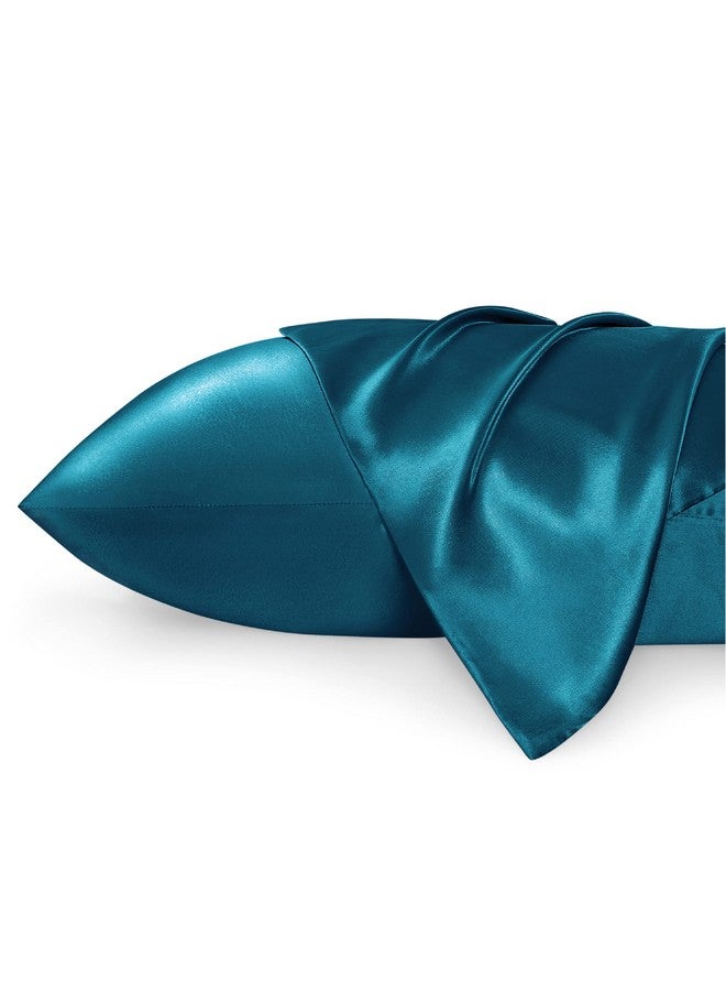 Bedsure Satin Pillowcases, Similar to Silk Pillow Cases Queen Size Set of 2, Pillow Case for Sleeping Women with Envelope Closure, Gifts for Women Men, Teal, 20x30 Inches - Image 1