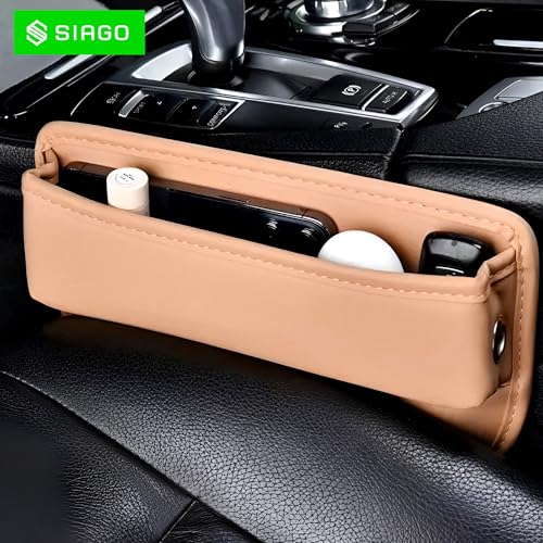 SIAGO Car Seat Gap Filler Organizer | Premium PU Leather Storage Box for Phone | Car Accessories for Keys, Cards & Coins | Universal Fit for Cars, SUVs & Trucks (Tan) (SIA133) - Image 4