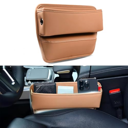 SIAGO Car Seat Gap Filler Organizer | Premium PU Leather Storage Box for Phone | Car Accessories for Keys, Cards & Coins | Universal Fit for Cars, SUVs & Trucks (Tan) (SIA133) - Image 1