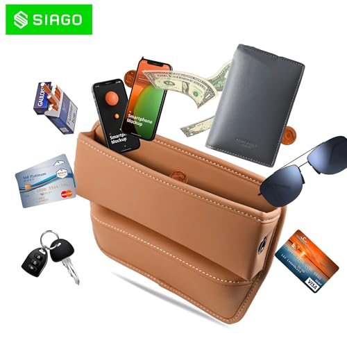 SIAGO Car Seat Gap Filler Organizer | Premium PU Leather Storage Box for Phone | Car Accessories for Keys, Cards & Coins | Universal Fit for Cars, SUVs & Trucks (Tan) (SIA133) - Image 3