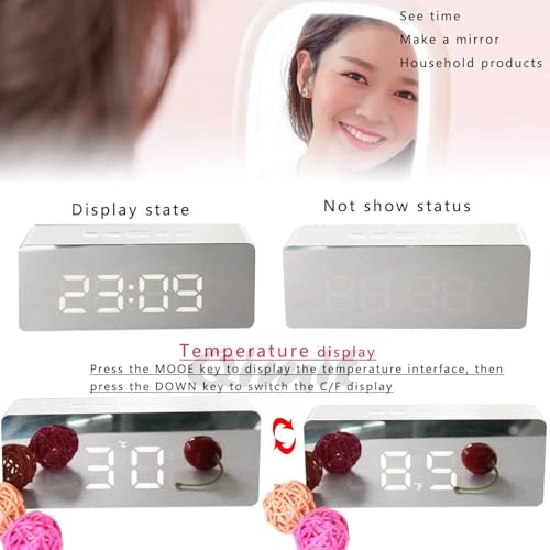 QIMIT Digital LED Mirror Alarm Clock for Table Smart Alarm Clock for Students Heavy Sleepers with Sensor Date and Temperature for Office Home & Bedroom (Silver Mirror Clock) - Image 3