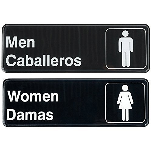 AborenCo Men/Caballeros & Women/Damas Restrooms Signs Set, Toilet Door Plate for Business Restaurant, 3" x 9" - Image 1