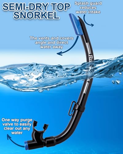 Reef Tourer RC0203 Youth Single-Window Mask & Snorkel Combo Set, Semi-Dry Top, Purge Valve, Wide View Tempered Glass Lens, Snorkeling Gear for Kids Age 4-9 with Reusable Mesh Bag, Black/Metallic Blue - Image 4