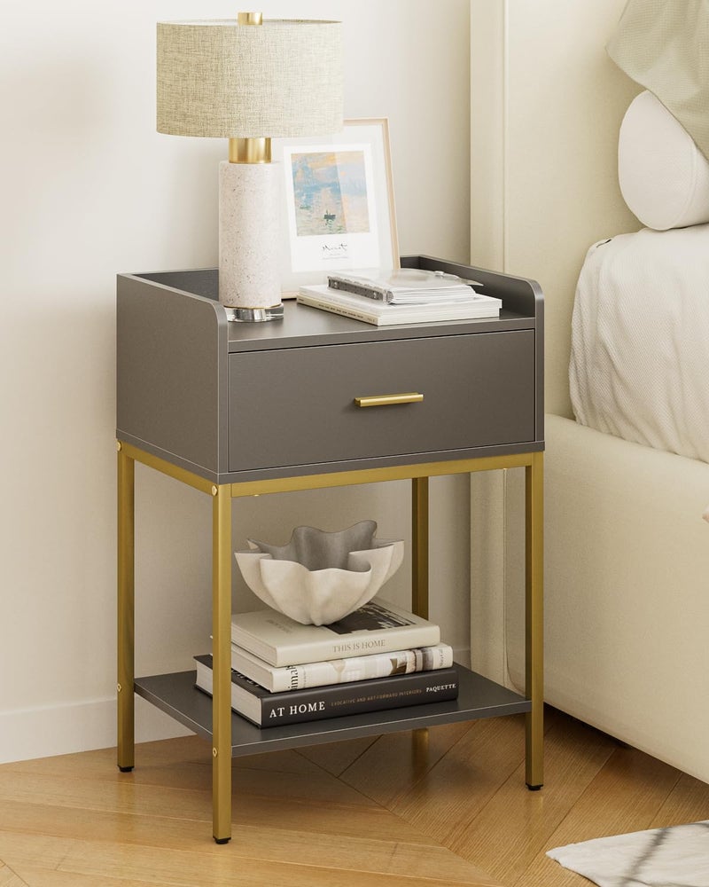 Masupu Gray Nightstand,3-Tier Modern Bedside Table Night Stand with Storage Drawer and Shelf,Small End Side Table for Bedroom,Living Room,(Without Outlet,) - Image 4