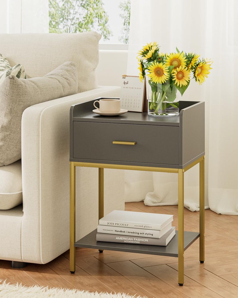 Masupu Gray Nightstand,3-Tier Modern Bedside Table Night Stand with Storage Drawer and Shelf,Small End Side Table for Bedroom,Living Room,(Without Outlet,) - Image 1