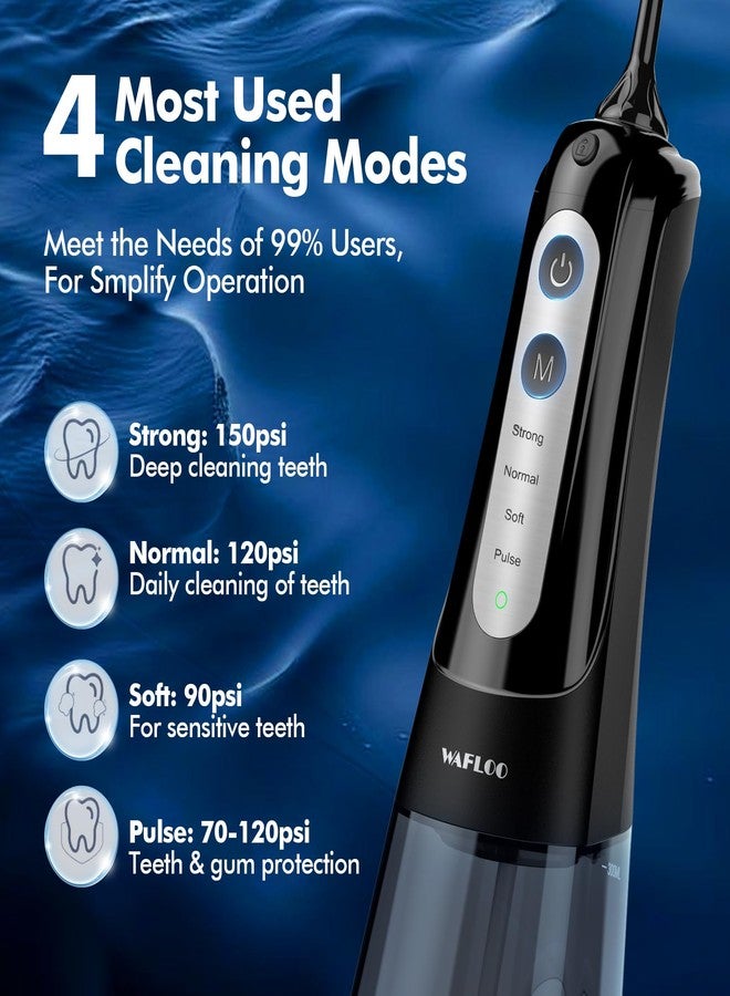WAFLOO Cordless Water Dental Flosser for Teeth, with 8 Jet Tips, 300ML Tank Oral Irrigator Portable with 4 Modes IPX7 Waterproof Rechargeable Water Floss for Home Travel, Adults Teeth Cleaning (Black) - Image 3