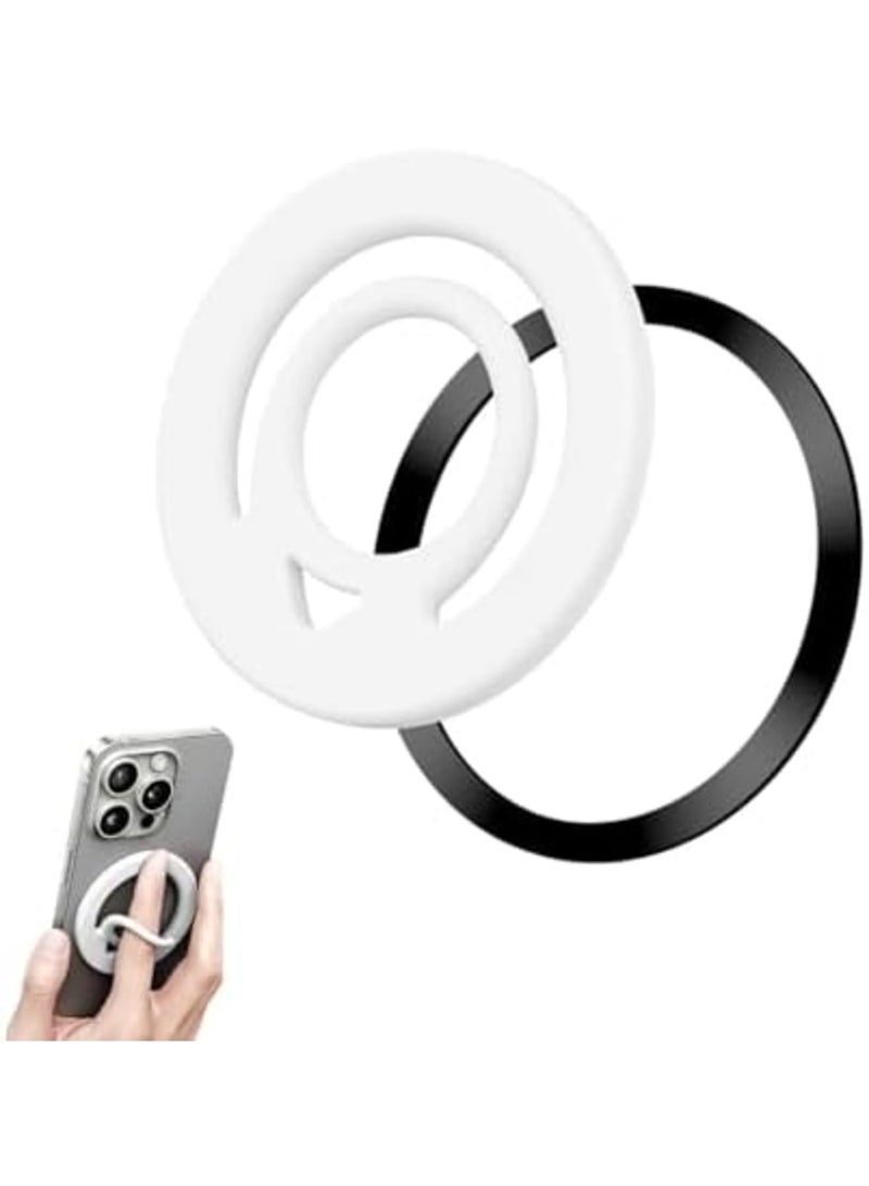 SYOSI Ultra-Thin Dual-Sided Magnetic Ring Grip for Back of Phone, Compatible with Mag-Safe, Comfortable Silicone Magnet Finger Loop for iPhone, Enhanced Magnetic Ring for Phone Case, Slim (White) - Image 1
