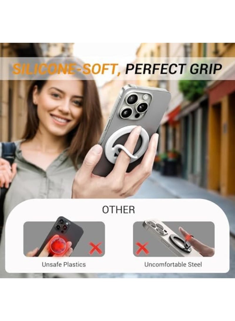 SYOSI Ultra-Thin Dual-Sided Magnetic Ring Grip for Back of Phone, Compatible with Mag-Safe, Comfortable Silicone Magnet Finger Loop for iPhone, Enhanced Magnetic Ring for Phone Case, Slim (White) - Image 2