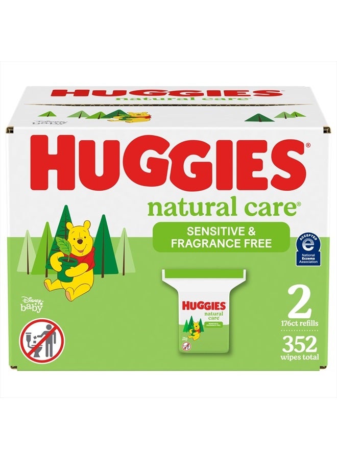 HUGGIES Huggies Natural Care Sensitive Baby Wipes, Unscented, Hypoallergenic, 99% Purified Water, 2 Refill Packs (352 Wipes Total) - Image 1