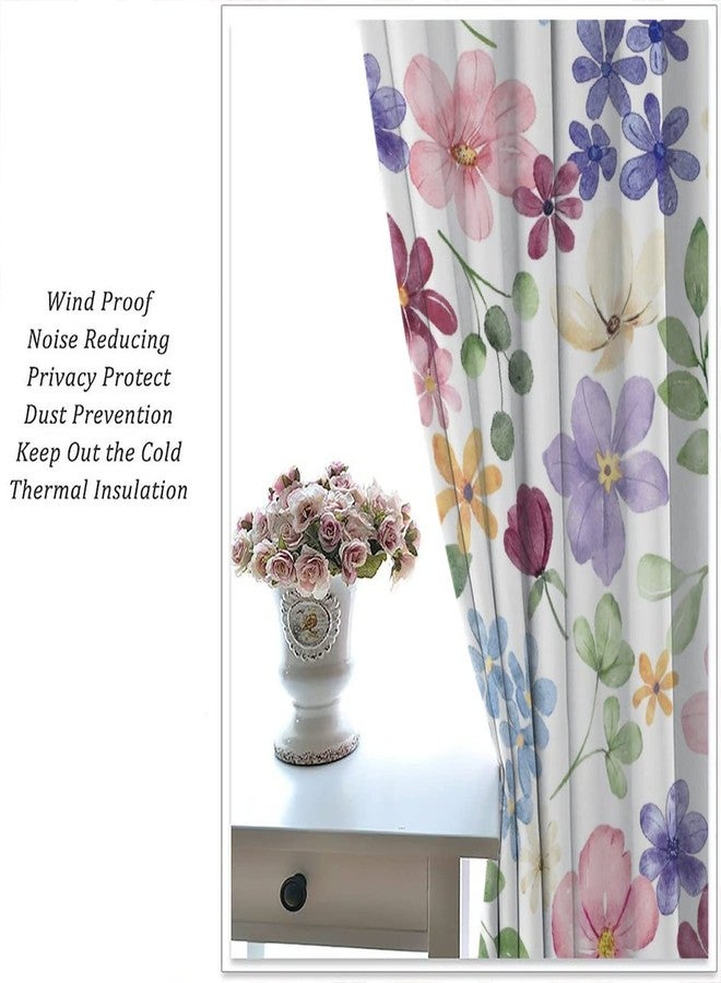 AuiMzoo Floral Blackout Curtains, Spring Watercolor Flower Plant Rustic Modern Style Pattern for Bedroom Living Room, 2 Panel Set,42X45 Inch - Image 5