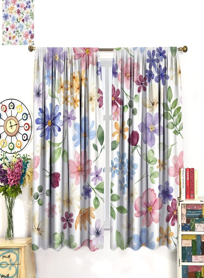 AuiMzoo Floral Blackout Curtains, Spring Watercolor Flower Plant Rustic Modern Style Pattern for Bedroom Living Room, 2 Panel Set,42X45 Inch - Image 3