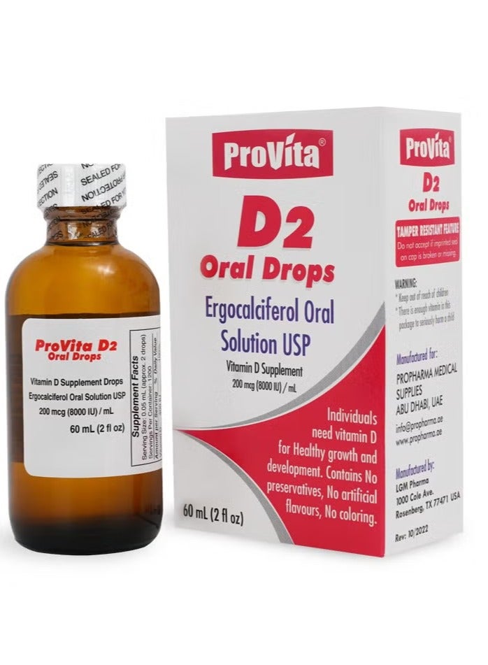 PROVITA Vitamin D2 Ergocalciferol 8000 IU per ML Oral DROPS 60ml - Image 1
