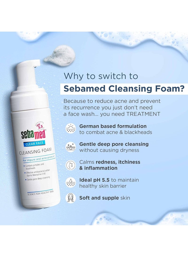 Sebamed Clear Face Cleansing Foam pH 55 Combats Pimples Montaline C40 Deep Pore Cleansing Dermatologically Clinically Tested 150ml - Image 2