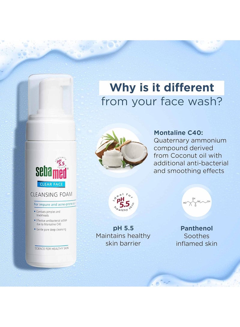 Sebamed Clear Face Cleansing Foam pH 55 Combats Pimples Montaline C40 Deep Pore Cleansing Dermatologically Clinically Tested 150ml - Image 3