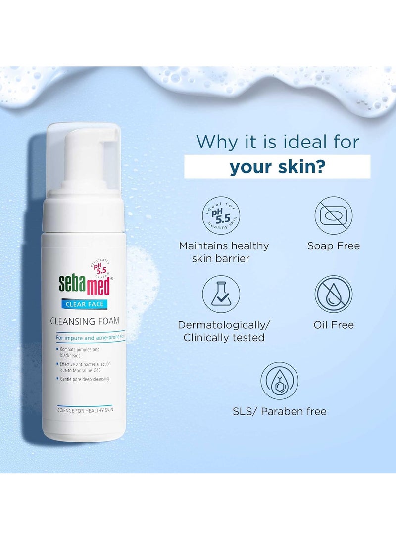 Sebamed Clear Face Cleansing Foam pH 55 Combats Pimples Montaline C40 Deep Pore Cleansing Dermatologically Clinically Tested 150ml - Image 4