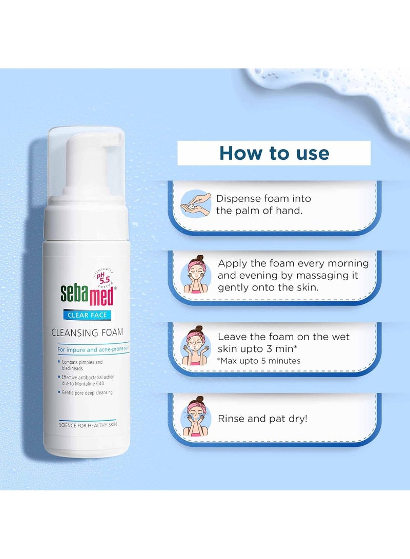 Sebamed Clear Face Cleansing Foam pH 55 Combats Pimples Montaline C40 Deep Pore Cleansing Dermatologically Clinically Tested 150ml - Image 5