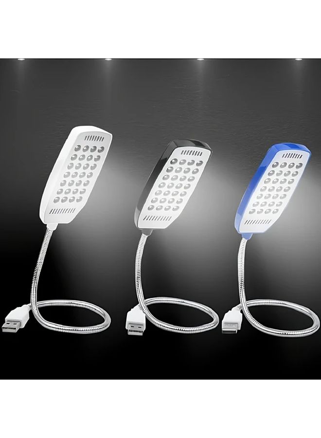 مصباح USB أزرق مرن برقبة إوزة 28 لمبة LED ضوء أبيض حماية للعين للقراءة الليلية - Image 1